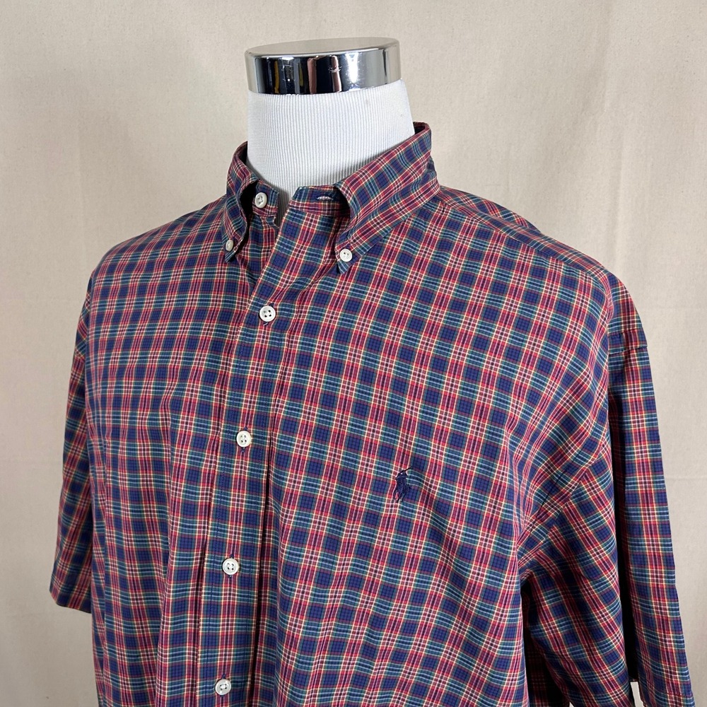 Ralph Lauren XL Blake Button Down Shirt Red Plaid Short Sleeve Cotton Mens